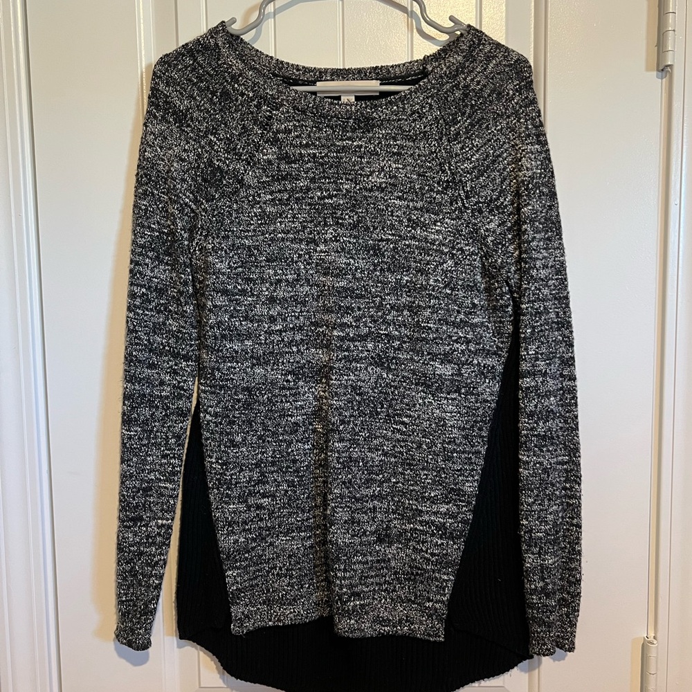 LOFT Black and Gray Crew Neck Sweater